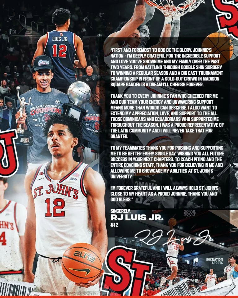 Rj Luis Jr. agradecimiento St. John’s